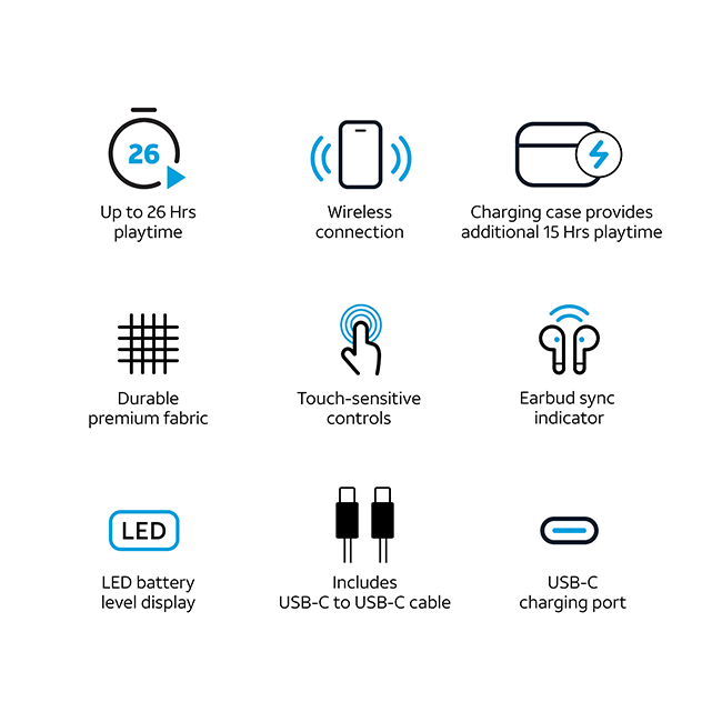 AT&T Essentials True Wireless Pro Earbuds - Blue  (Product view 8)