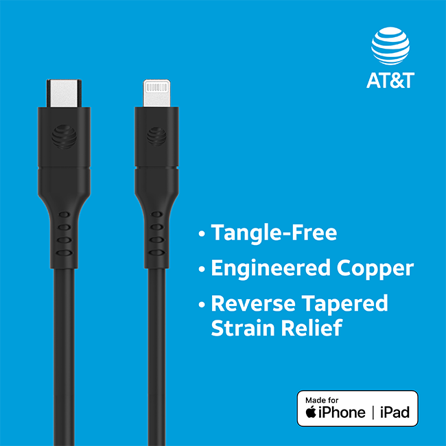 AT&T Essentials 6ft USB C to Lightning Cable - Black  (Product view 3)