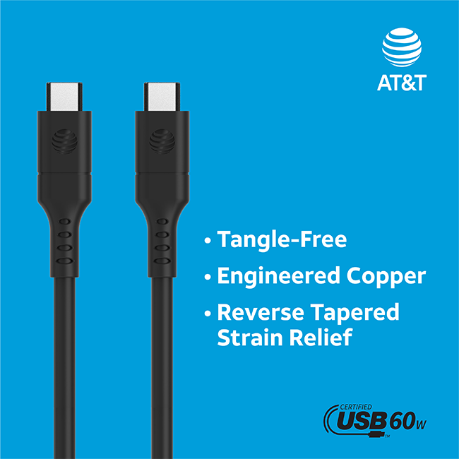 AT&T Essentials 6ft USB C to Type C Cable - Black  (Product view 3)