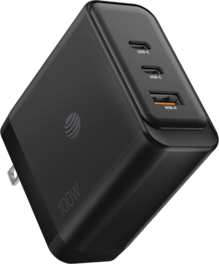 AT&T Essentials Multi Port 100W GaN Wall Charger (2 USBC + 1 USBA)