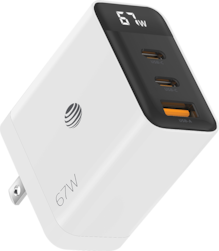 AT&T Essentials Multi Port 67W GaN Wall Charger with LED Display (2 USBC + 1 USBA)