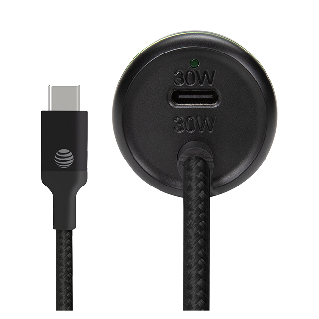 AT&T Captive Cable Power Delivery Car Charger 60W with USB-C Port (USB-C) - Black  (Product view 3)