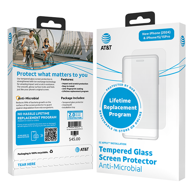 AT&T Tempered Glass Antimicrobial Screen Protector - iPhone 16/15/15 Pro - Clear  (Product view 4)