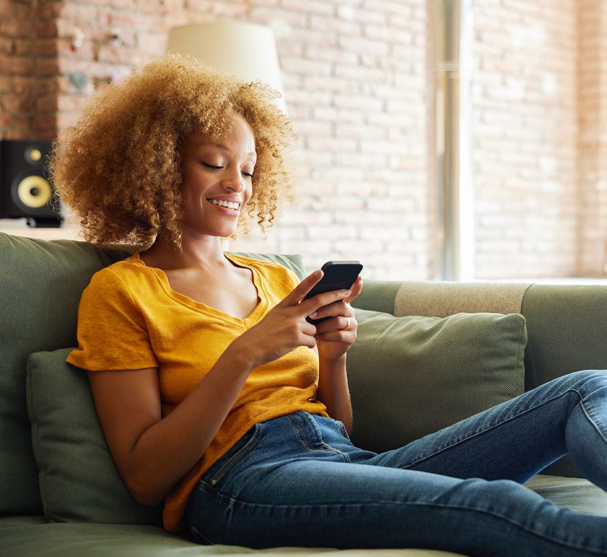 a woman using the phone